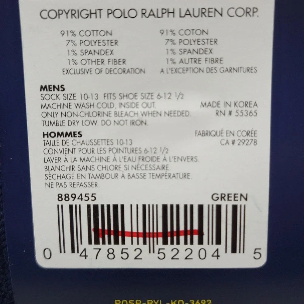 Polo Ralph Lauren Socks Mens 10-13 Green Rugby Stripe Pony Cable Knit Mid Calf